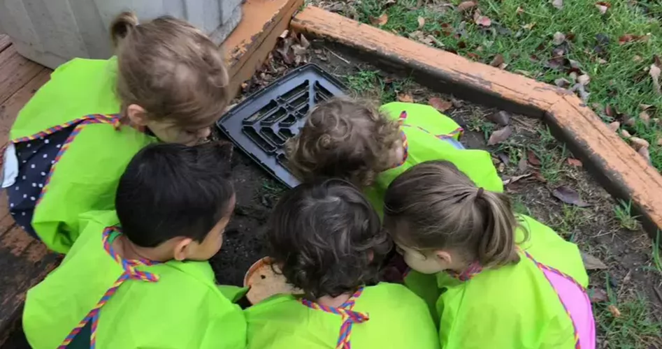 kids in green outside